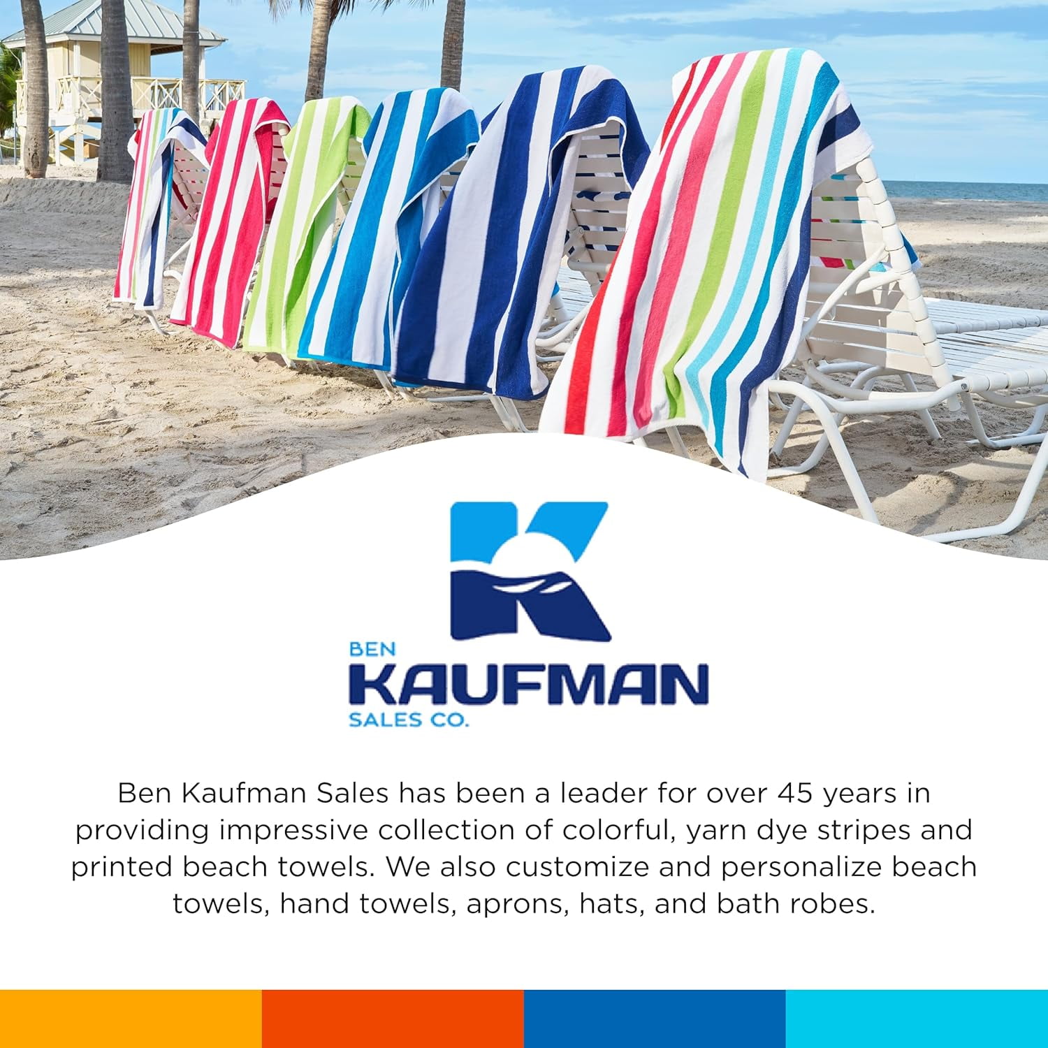 Kaufman - Large Beach Towels | 30" x 60" Terry Cabana Striped Beach Towels | Absorbent, Quick-Drying | 100% Cotton Thick Beach Towels (4 Pack)