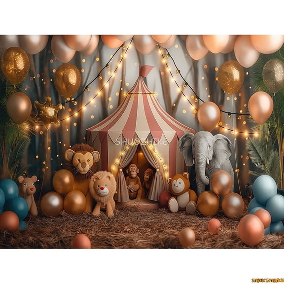 Circus Tt With Striped Canopy Popcorn Photography Backdrops Balloons Birthday Party r Animal Photo Studio Background SD-04