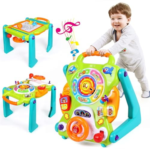Caminador de bebé 3 en 1 para niños y niñas, sentado para estar de pie, tablero de dibujo, juguetes para bebés para regalos de cumpleaños de 1 año, 9, 12, 18 meses, 2, 3 años, juguete de empuje,