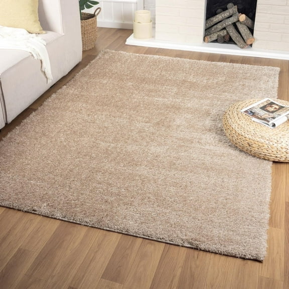 Luxe Weavers Plush Collection Thick Tan Fluffy Shag Area Rug 5x7