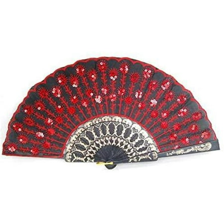

Kreigaven Folding Fan Wing Chun Dance Peacock Tail Sequin Fan Folding Fans For Dancing Cosplay Wedding Party black
