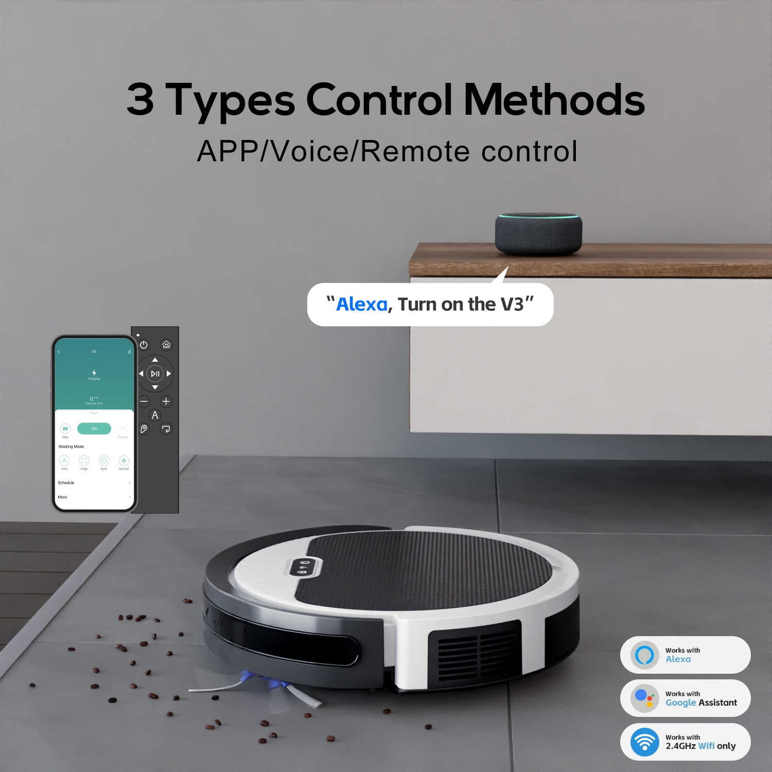 Robot Vacuum Cleaner, Automatic Charging, Smart Control, Wet and Dry,  Powerful Suction, for Pet Hair, Debris, Hard Floors and Low Carpets
