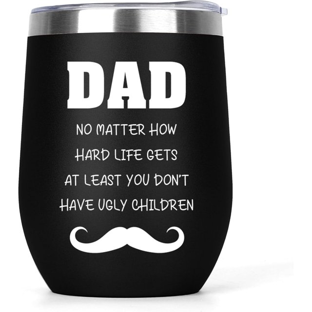 Dad Gifts Fathers Day 12oz Wine Tumbler with Lid Gift from Daughter Son Kids Birthday Gifts for Dad Father Daddy Gift Ideas for Father''s Day Birthday Christmas Valentines Insulated Tumbler Black