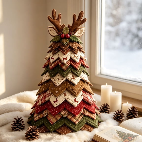 DIY Quilted Christmas Tree Kit - 3D Fabric Patchwork Christmas Tree Craft Set, Handmade Tabletop Holiday Decoration, Christmas Holiday Creative DIY Gift for Adults Beginners and Craft Lovers