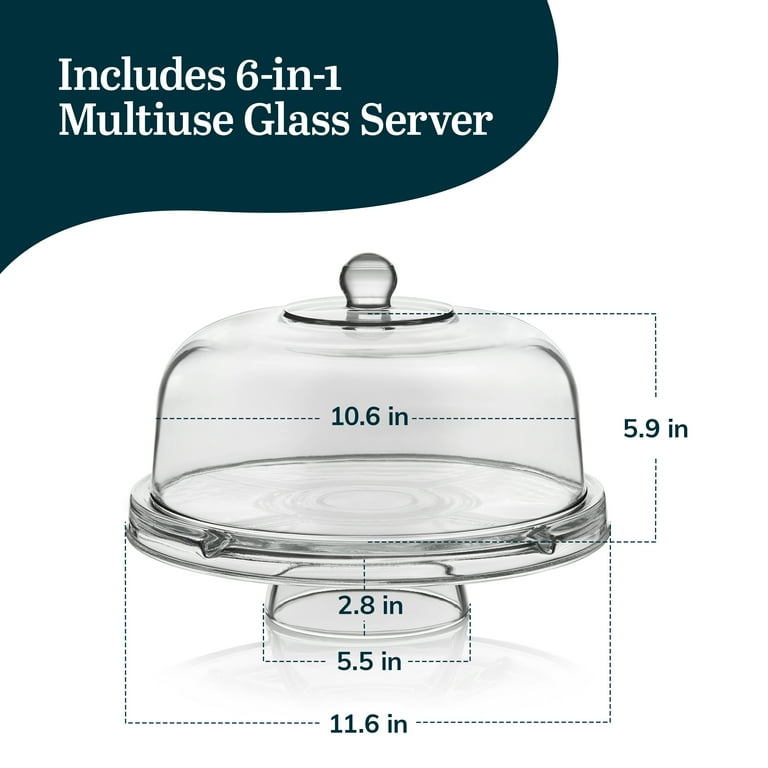 Libbey Selene 6-in-1 Multi-function Glass Cake Stand with Dome Lid