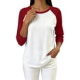 thumbnail image 6 of MaFYtyTPR Women Raglan Long Sleeve Crew Neck T-Shirt Color Block Loose Casual Basic Tee for Spring Fall Daily Wear Red XXL, 6 of 6