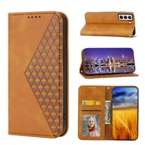 Dteck Case for Samsung Galaxy S22,Magnetic Leather Card Slots Wallet Case Shockproof Rubber Kickstand Cover with Wrist Strap,Yellow