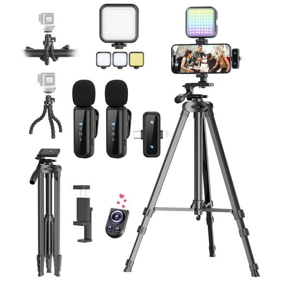 Kit de vlogging Yeaki con micrófono inalámbrico, trípode y luz RGB