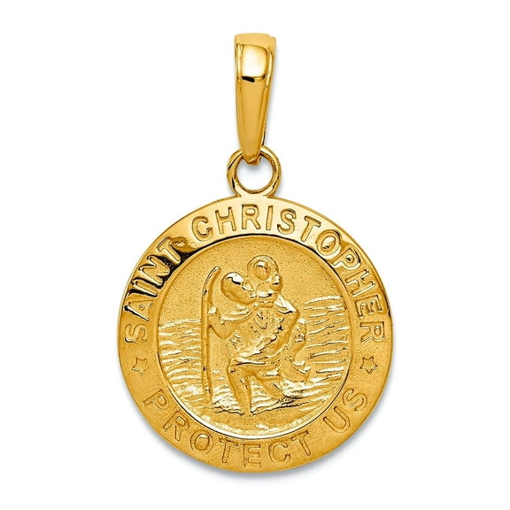 14k Yellow Gold Solid Polished Not engraveable St Christopher Medal Charm 14x14mm Pendant Necklace for Women