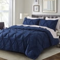 thumbnail image 2 of SLEEPBELLA 3pcs Luxury Ruched Floral Pintuck Comforter Sets, Soft Microfiber Inner Fill Down Alternative Shabby Chic Bedding Set, (Navy) King, 2 of 5