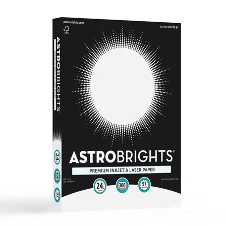 Astrobrights 8.5"x11" 300-Sheet Premium Inkjet and Laser Printer Paper White: Uncoated, 97 Brightness, Letter Size