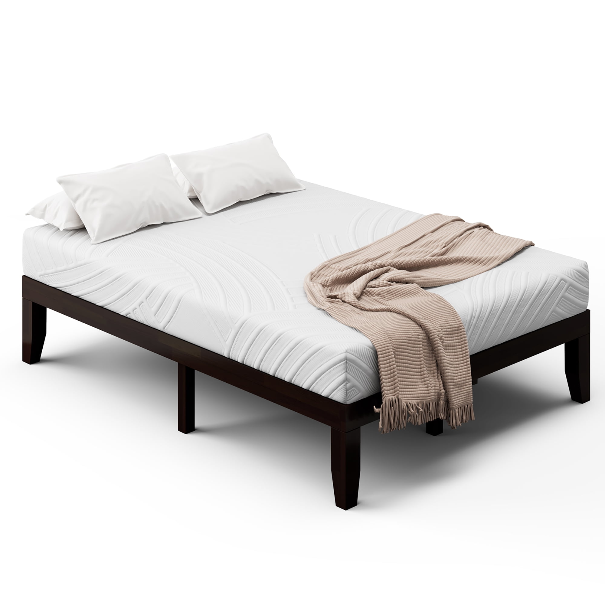 Costway Full Size Wood Bed Frame 8 Foam Jacquard Mattress Set CertiPUR US Certified Espresso Walmart