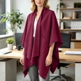 thumbnail image 2 of Cape Shawl for Women Elegant Solid Open Front Wrap Simple Double Sided Poncho Cover Up Dressy Party Travel Office Leisure Layering Cloak with Split Hem, 2 of 6