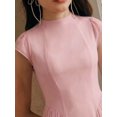 thumbnail image 4 of Womens Elegant Pink High Neck Cap Sleeve A-Line Long Pleated Dress, 4 of 6