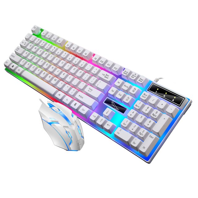 Monstrate Teclado para juegos y amplificador; Juego de ratón Rainbow RGB USB Light para PC Laptop One U Juegos de teclado y mouse para computadora Blanco