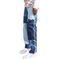 thumbnail image 3 of ITFABS Men's Straight Leg Jeans Frayed Patchwork Color Block Relaxed Fit Denim Pants, 3 of 8