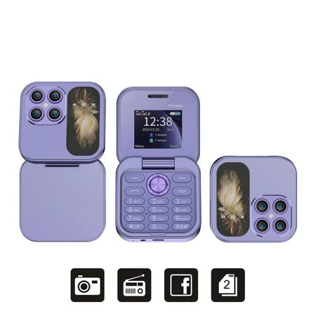 i17 Mini Flip Phone Purple Foldable Flip Mobile Phone Unlocked Flip Phone 2G Flip Mini Smartphone World Smallest Phone Mini Cell Phone