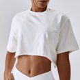 thumbnail image 3 of Camiseta para correr para mujer, manga corta, Color puro, cuello redondo, algodón transpirable, Top blanco 10/M, 3 of 7