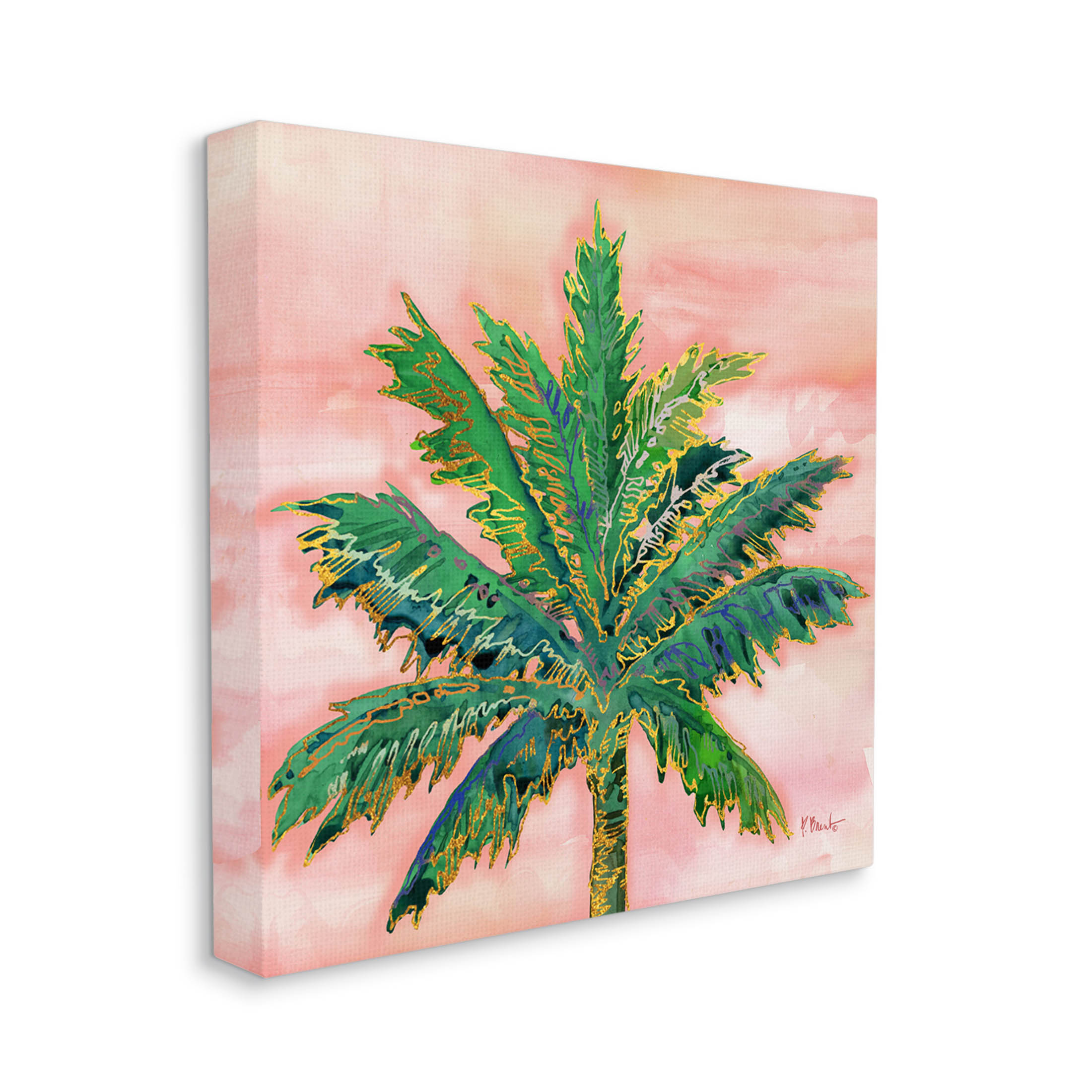 Modern Glam Outline Palm Tree Botanical & Floral Graphic Art Gallery Wrapped Canvas Print Wall Art