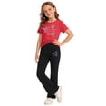 thumbnail image 4 of Girls Summer 2 Piece Set Causal Stylish Cute Bow Print Clothes Crew Neck Short Sleeve Tops Elastic Waist Flared Pants (2-3 Years, Red), 4 of 5
