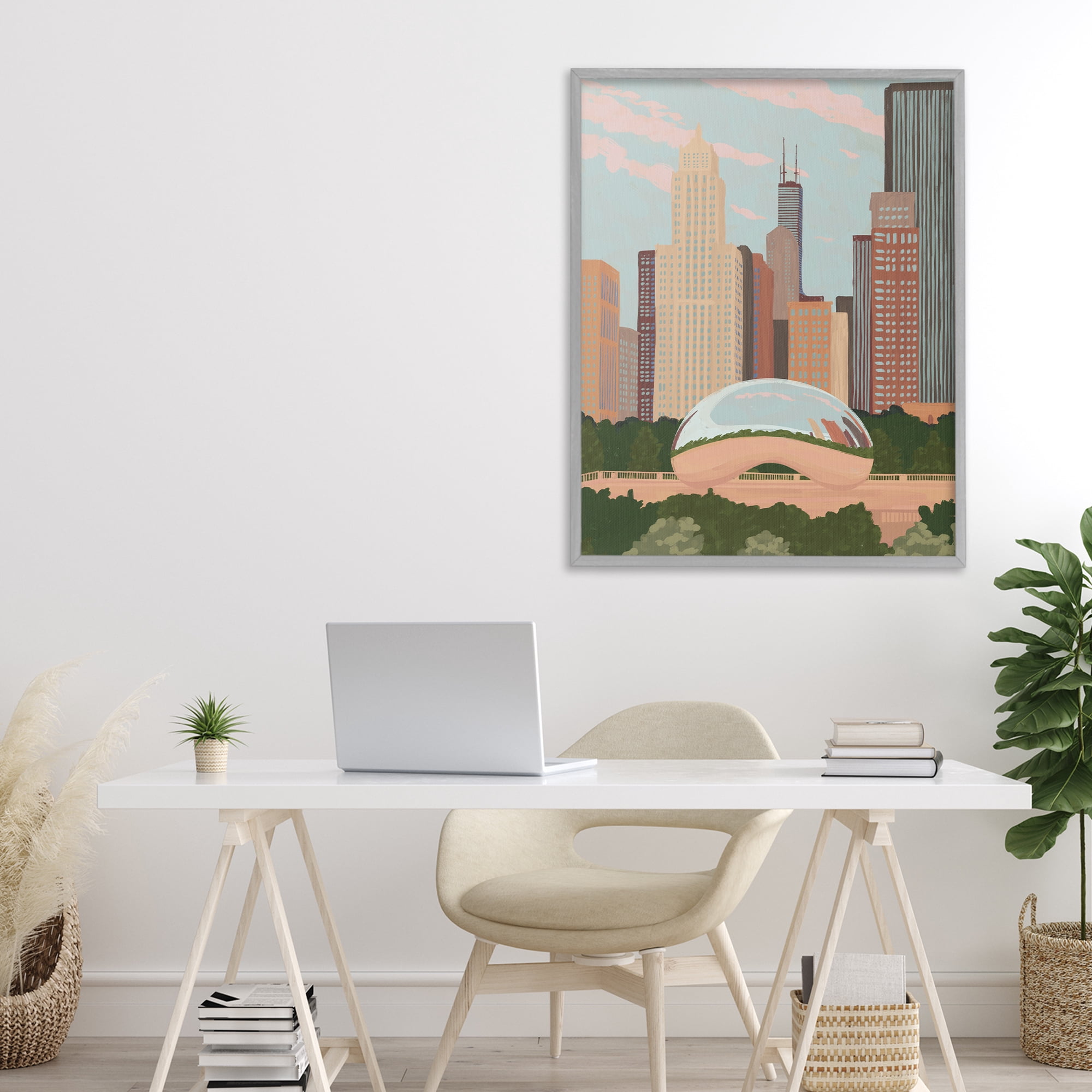 Stupell Industries Chicago Bean Cityscape Gray Framed Giclee Art, design by Veronica Lara