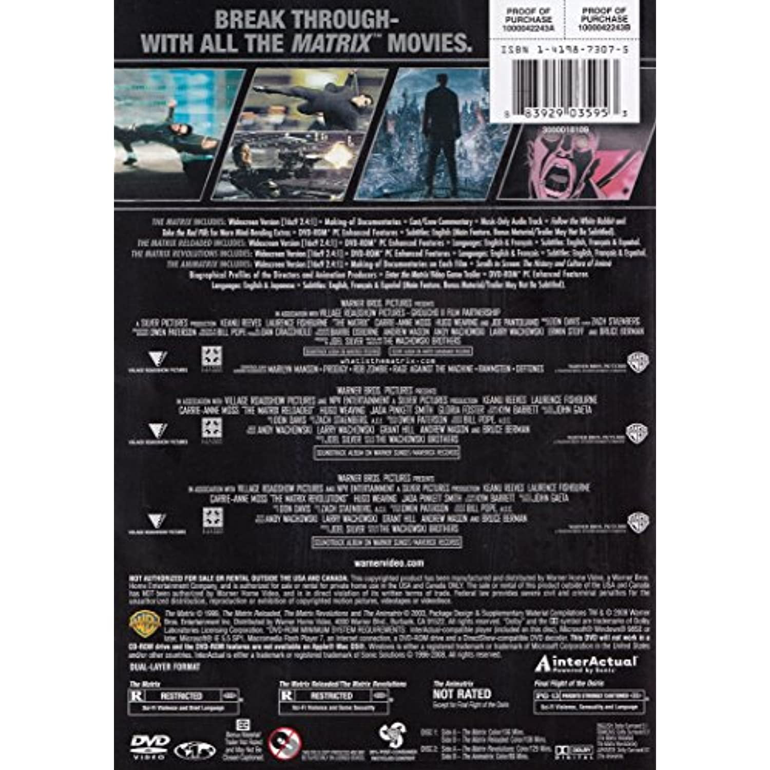 4 Film Favorites: The Matrix Collection - The Matrix / The Matrix Reloaded / The Matrix Revolutions / The Animatrix