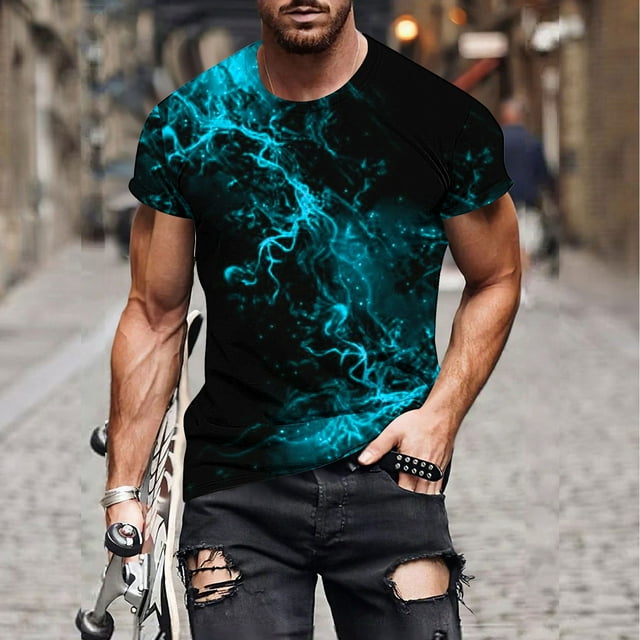 Qertyioot Hommes Imprimer Manches Courtes Col Rond T-shirt Décontracté Mode Dégagement Manches Courtes