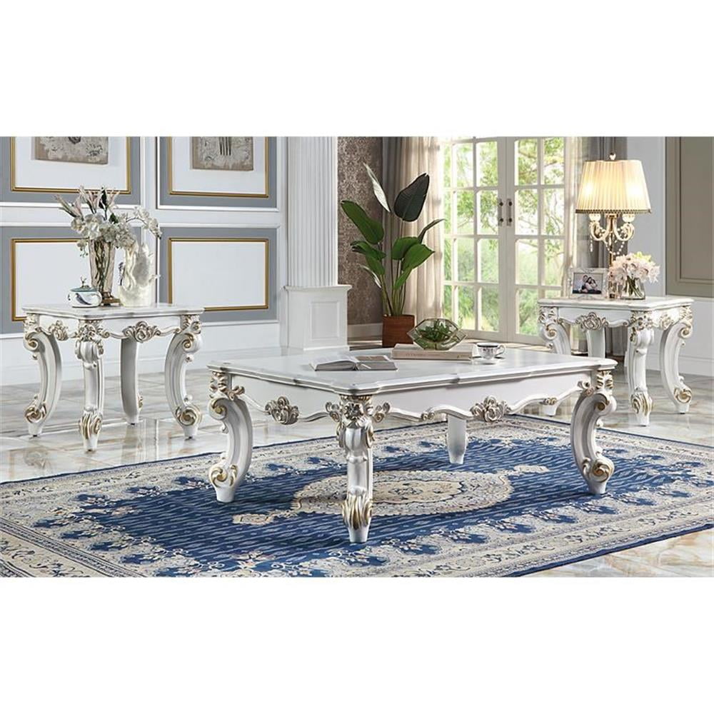 ACME Vendome II Wooden End Table with Scrolled Leg in Antique Pearl