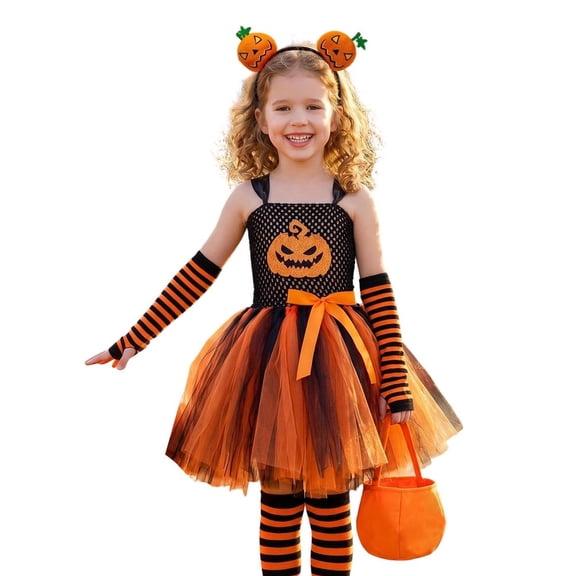 YUEHUA Toddler Halloween Princess Fancy Dress, Sparkle Organza with Bow Accent, Beautiful Ruffled Hem Holiday Party Outfit for Girls 5-8Y