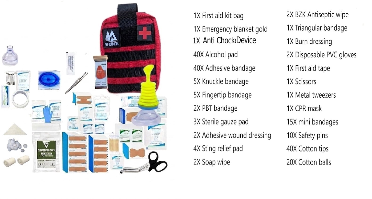WT Outdoors Hunting and Fishing First Aid Trauma Kit .Quick Deployment Bag Chocking , Burn Care,Wound Care,Survival Blanket, CPR Mask – Bleed