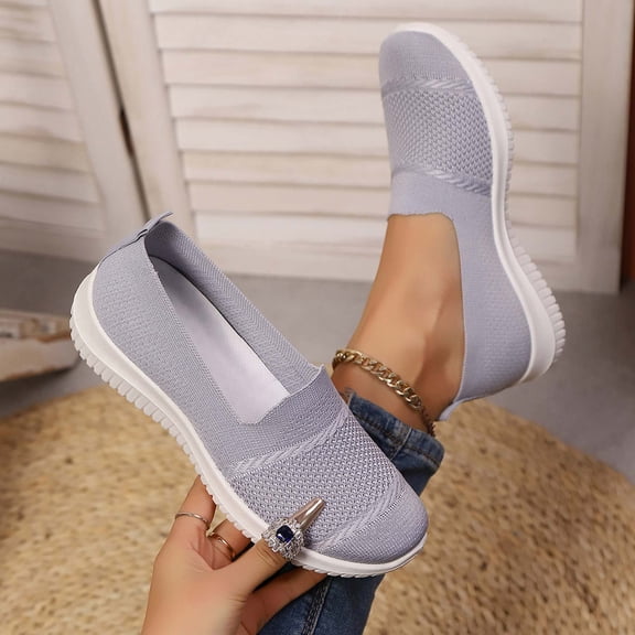 Domzle Women's Orthopedic Walking Shoes Woven Breathable Orthowalkway Sneakers Lightweight Non-Slip Arch Support Slip on Shoe Gray 42