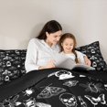 thumbnail image 4 of Homewish Vintage Skull Moth Full Size Bedding Sets for Adults, Halloween Gothic Line Art Full Size Bed in a Bag, Black Reversible, 7 Pieces, 4 of 7