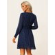 thumbnail image 4 of Vestido de mujer de gasa Allegra K con cintura fruncida manga larga estrellas brillantes Azul oscuro M, 4 of 6