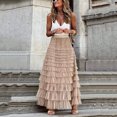 thumbnail image 5 of Falda maxi de verano elástica de cintura alta una línea vestido casual falda de pastel de malla de moda falda de verano faldas plisadas largas hinchadas (M), 5 of 5