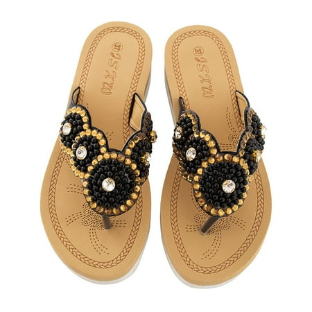 

Cathalem Women s New Flower Pearl Sandals Foreign Trade Large Size Sandals House Slippers with Arch Support for Women Moccasins Black 8.5