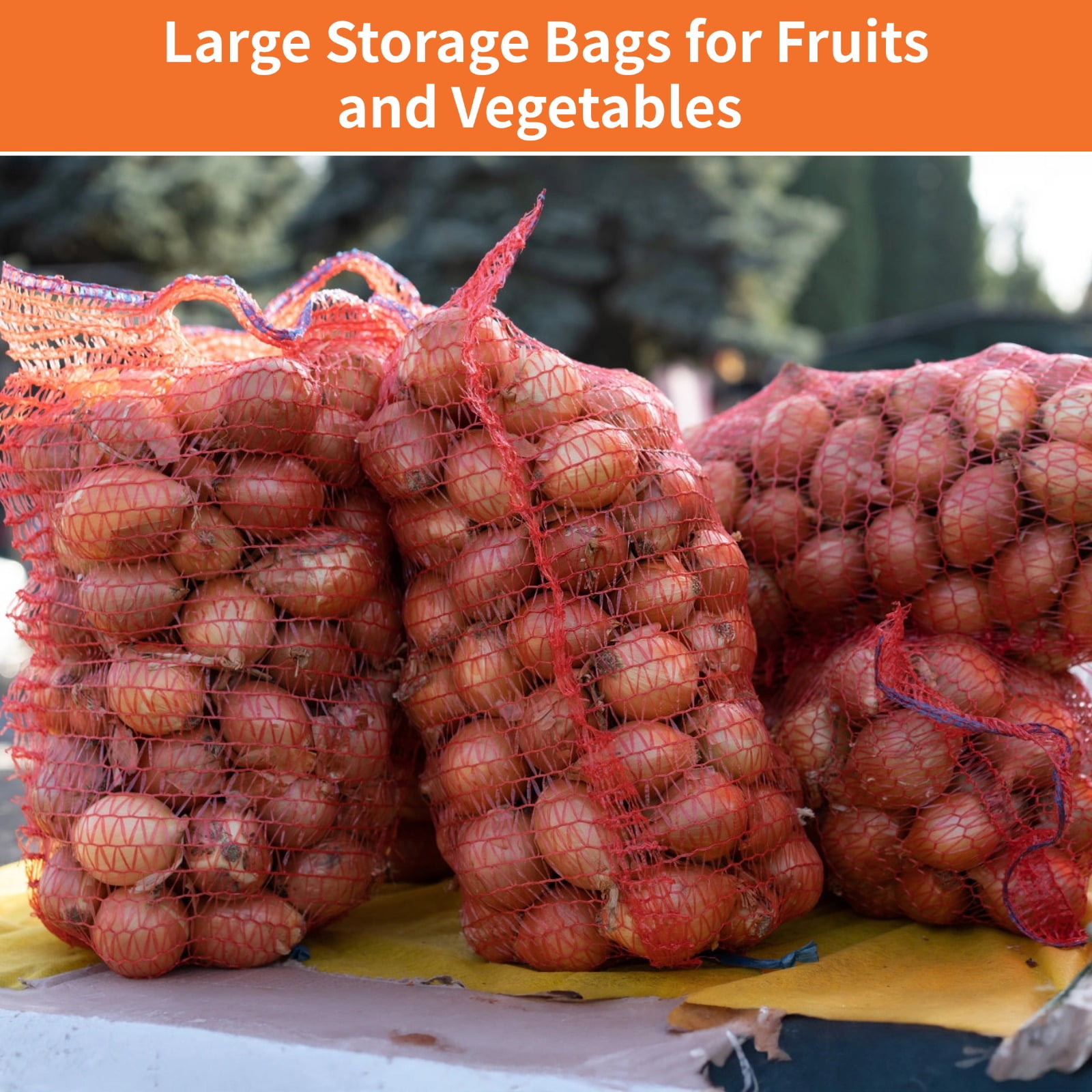 40 Pack Produce Storage Mesh Bags,35.3 x 23.5 Inches Mesh Onion Bags,Hanging Reusable Breathable Vegetable Storage Net Bags with Drawstring for Onions, Vegetables, Potatoes