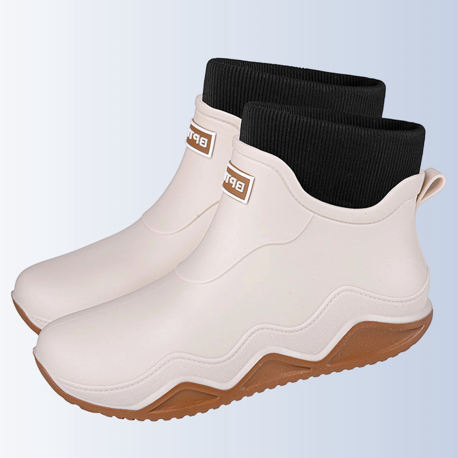 White Womens Rain Boots Water Shoes Low Top Rubber Sole Casual Outdoor Indoor Non Slip Shoes With Letter Design And Warm Lined For Cold Weather Size 44
