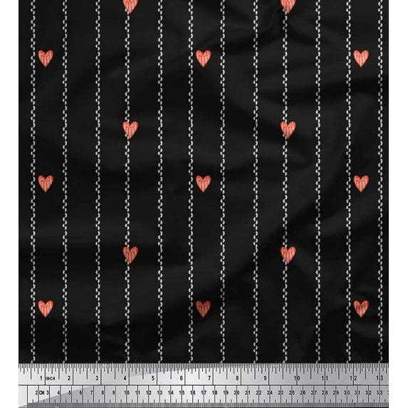 Soimoi Black Cotton Jersey Fabric Folk Art Heart & Stripe Print Fabric by the Yard 58 Inch Wide