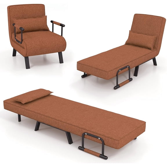 4 in 1 Convertible Sofa Bed Sleeper Chair, Folding Sofa Arm Chair with Pillow and 6 Position Adjustable Backrest, Full Padded Lounger Couch Bed for Home/Office (Coffee)