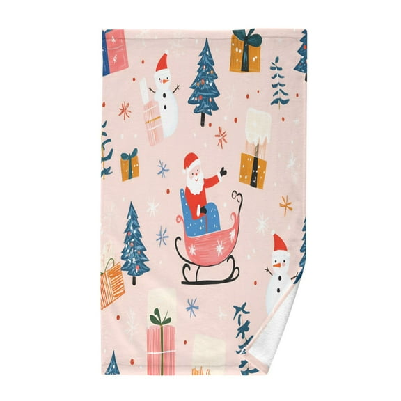 Yayeee 100% Cotton Hand Towels for Bathroom 16" x 28" Soft Absorbent Kitchen Towel, Blue Christmas Santa