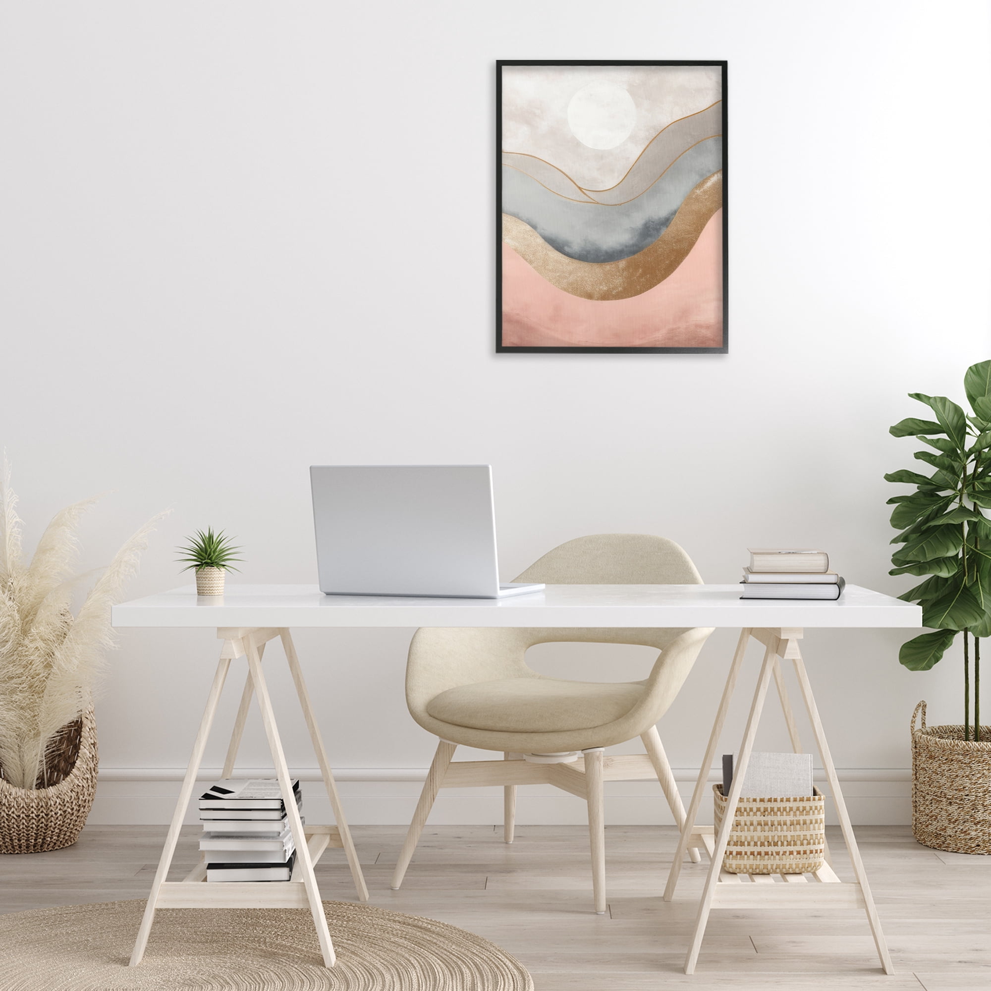 Stupell Industries Lunar Curves Landscape Abstract Painting Black Framed Art Print Wall Art, 24 x 30