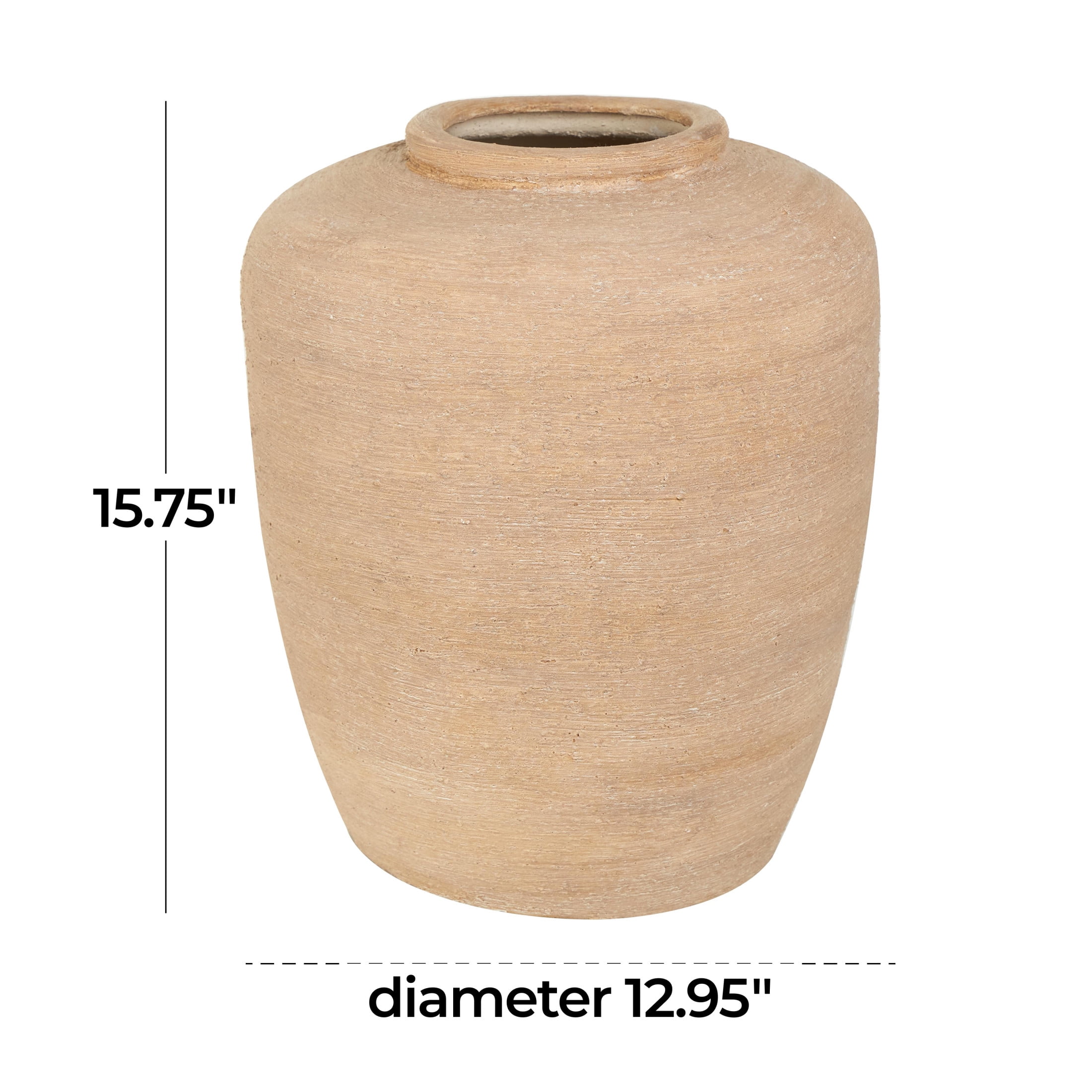 DecMode 16" Wide Textured Terracotta Beige Ceramic Vase