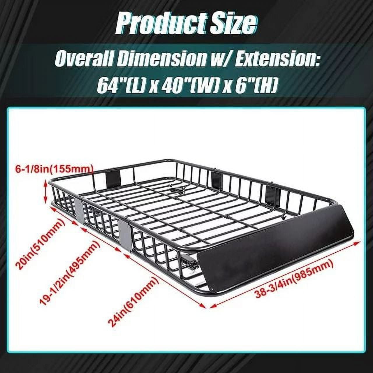 Kojem 64" Universal Roof Rack Basket, Expandable Cargo Carrier, Car Top Luggage Storage Holder, SUV 250Lbs Black