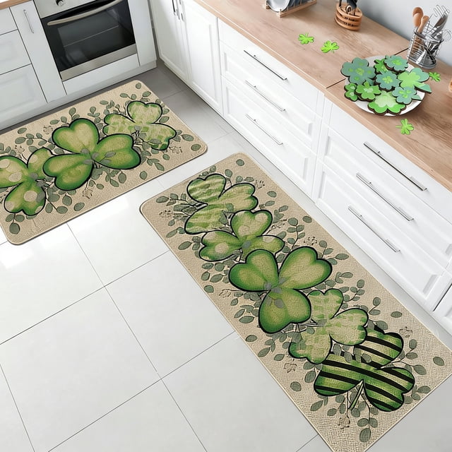 CaiYueKe Non Slip Kitchen Rugs and Mats Set, Water Absorbent Floor Mat with Anti Skid Backing, Washable Runner for Kitchen Sink Laundry Entryway Decor