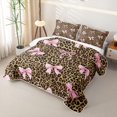 thumbnail image 3 of Manfei Brown Leopard Pattern Bed Spread Queen,Pink Coquette Bowknot Queen Coverlet Set,3pcs,1 Quilt and 2 Pillowcases, 3 of 7