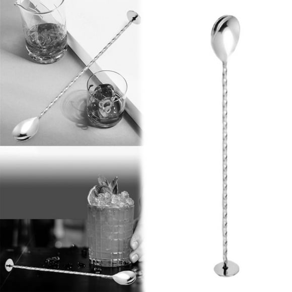 Kitchen Utensil Set Bartender Tool 26cm Long Stirrer Middle For Easy Mixing Grip Spoon Long Handled Bar Spoon Stainless Stirrer Rotating Rod, Silver