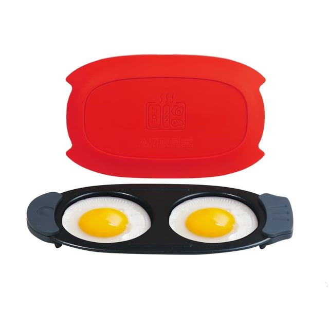 WJCA Quick-Heat Microwave Egg Maker for Breakfast & Sandwiches, Fast Cooking & Dishwasher Safe, Portable Design for Home or Travel, Red.