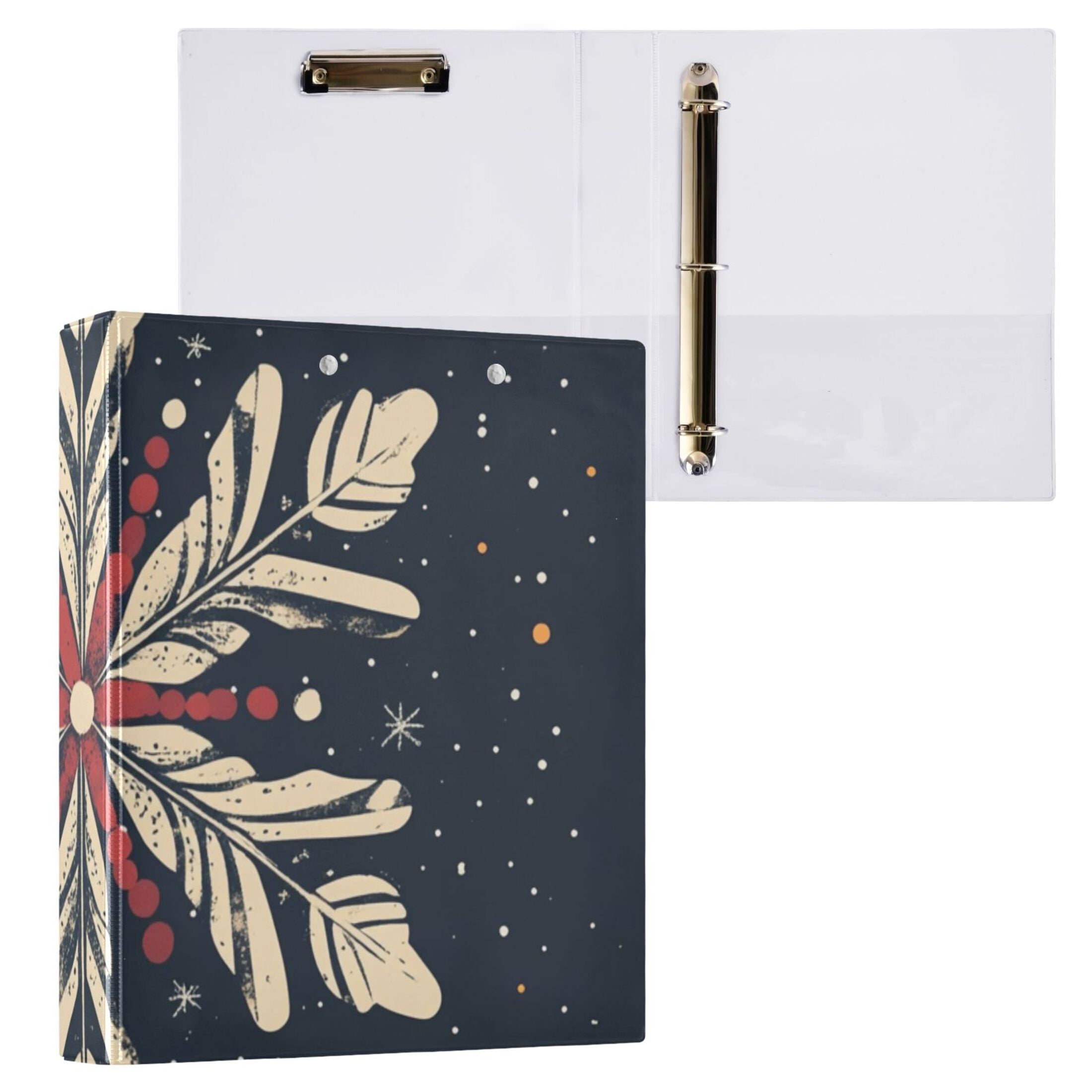 Blue Christmas Snowflake 3 Ring Binders 1.5 inch Hardcover File Folders with Interior Pockets A4 Size Organizer for School Office Hospital Set of 2