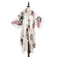 thumbnail image 2 of Asian Home Flower Peacock Satin Silk Kimono Robe, Dressing Gown, Bridal, Gift (White), 2 of 6