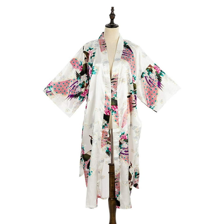white silk kimono dress Kimono Sleeve Coat Dress Silk Crepe White